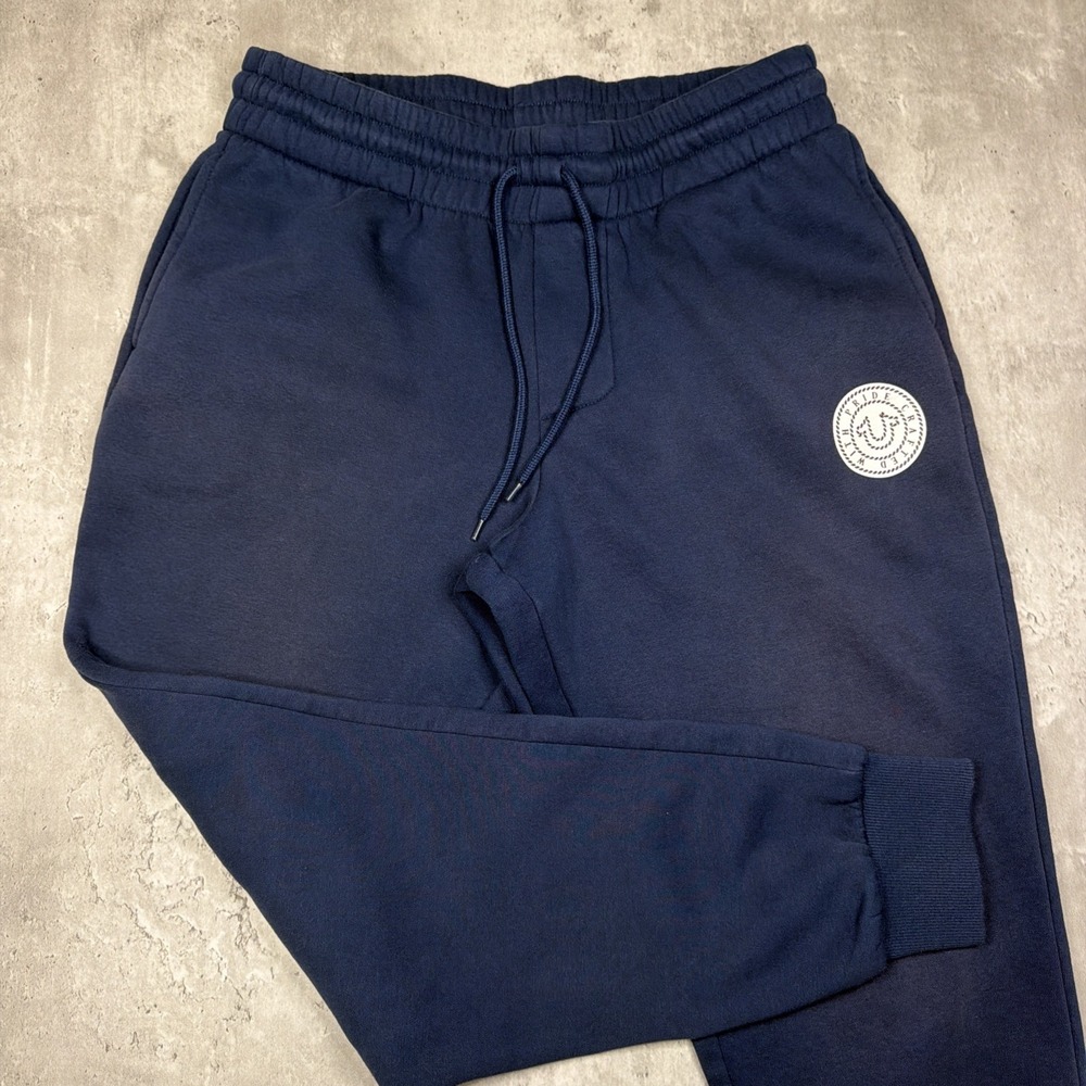 VTG True Religion Navy Blue Joggers Logo Graphic Men's M Sweatpants HorseshoE